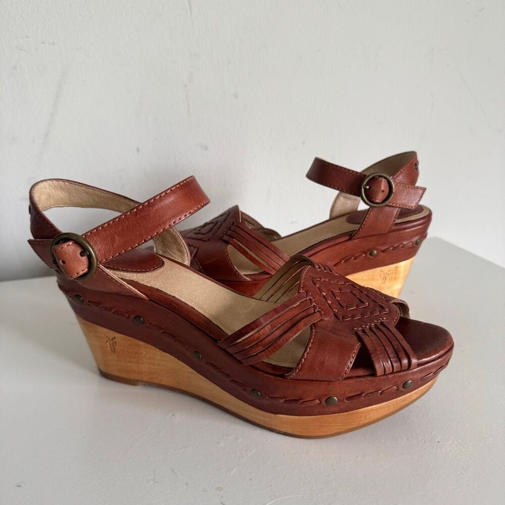 Frye Carlie Huarache Leather Platform Wedge Sandals Boho Western Summer Size 7.5 - Picture 9 of 10